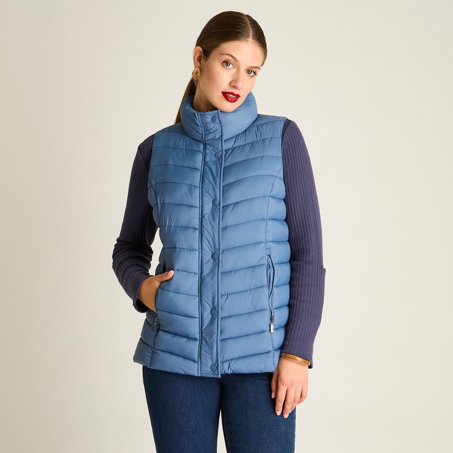 Parka Indigo Sin Mangas Elasticidad Nula Sin Forro Calce Normal Tela Plano